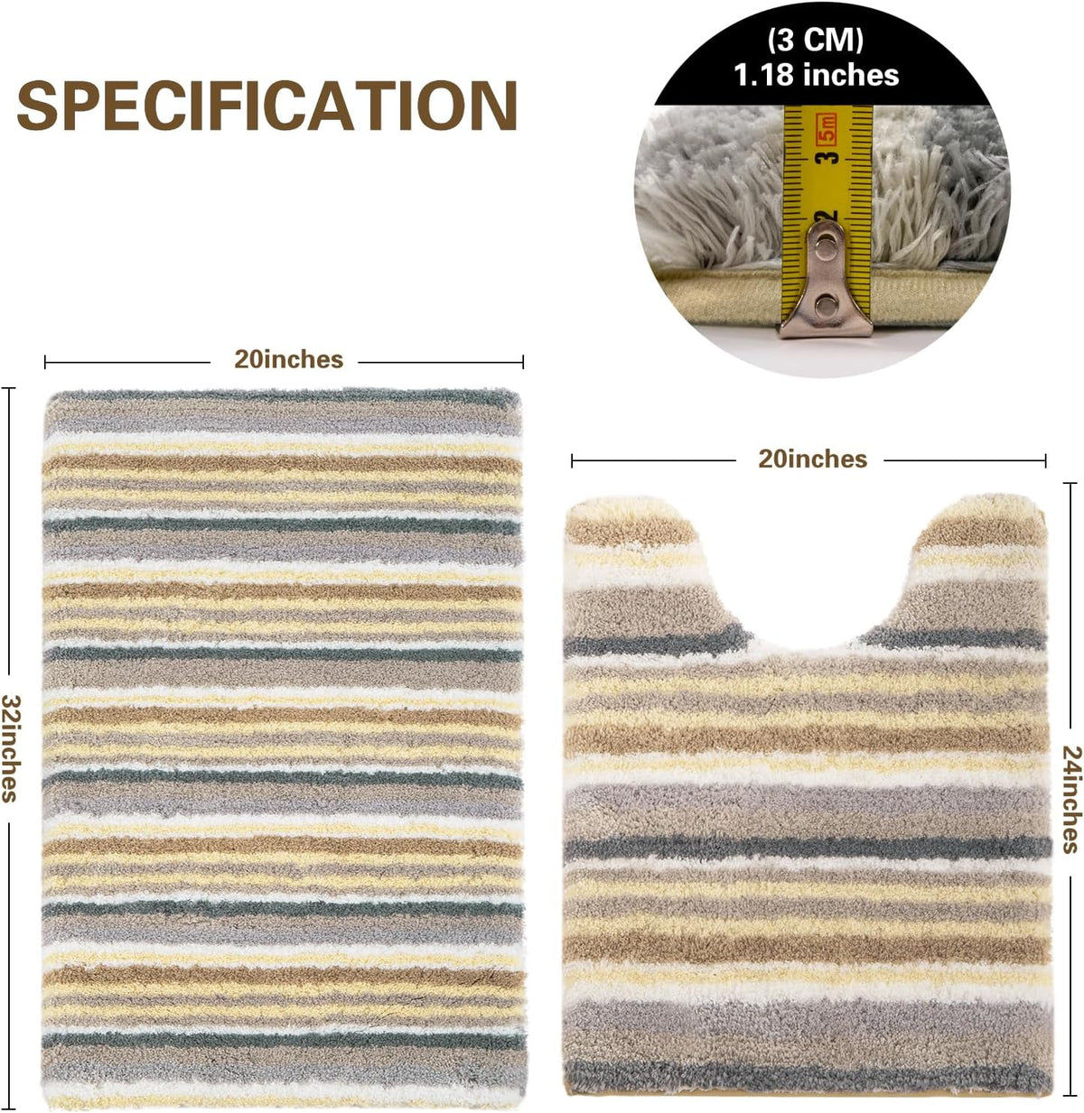 2 Piece Bathroom Rug Set, Non-Slip Microfiber Bath Mat