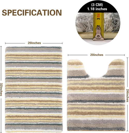 2 Piece Bathroom Rug Set, Non-Slip Microfiber Bath Mat