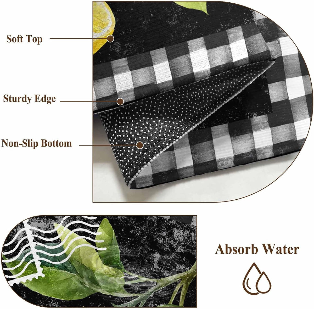 3'x5' Area Rugs, Yellow Lemon Indoor Outdoor Area Rug for Living Room Bedroom, Summer Botanical Black White Checkered Washable Bathroom Rugs Kitchen Floor Carpet Mats Home Decor Aesthetic