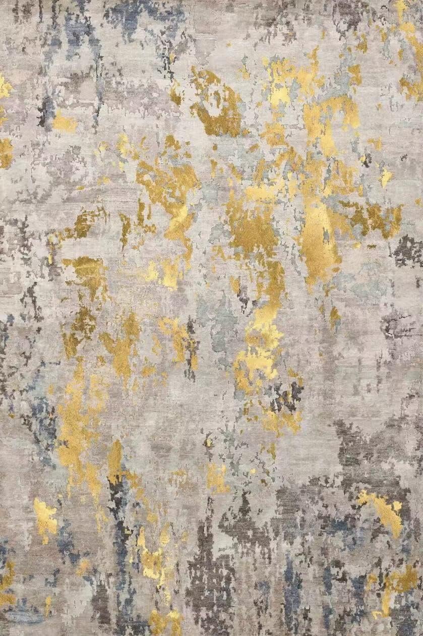 Washable Rug, Ultra Soft Area Rug 3x5, Non Slip Abstract Small Rug, Stain Resistant Rugs for Living Room Bedroom, Modern Fluffy (Grey/Mustard, 3'x5')