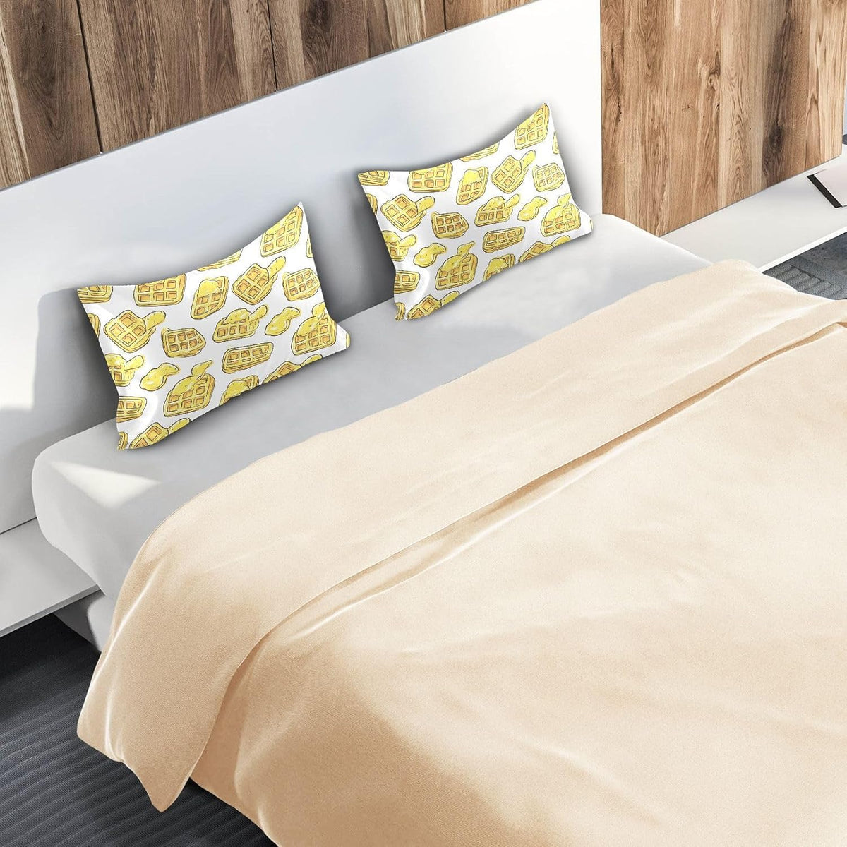 Lemon Yellow Ice Cream Waffle Satin Pillowcase Standard Size 20x26in – Soft Silky Pillow Cover for Hair and Skin, No Zipper Envelope Closure, Single Pack for Bed Couch Bedroom