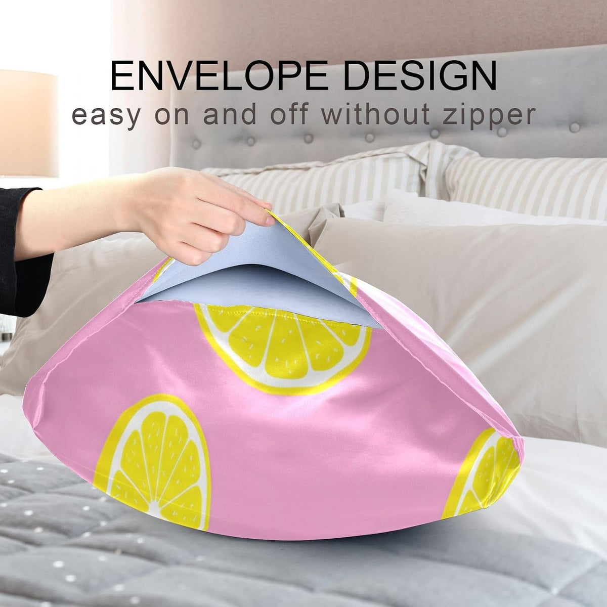 Yellow Lemons Satin Pillowcase for Hair and Skin, Soft Breathable Pillow Case Anti-Wrinkle Cooling Silk Pillow Cover with Envelope Closure for Bedroom, Standard 20 x 26 Inches