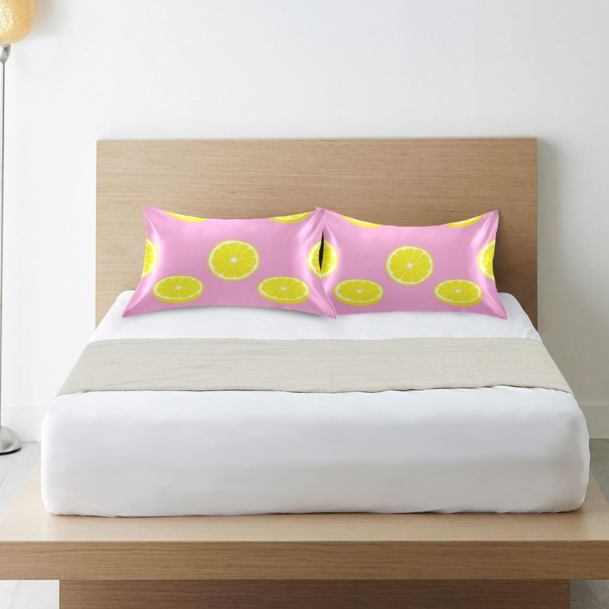 Yellow Lemons Satin Pillowcase for Hair and Skin, Soft Breathable Pillow Case Anti-Wrinkle Cooling Silk Pillow Cover with Envelope Closure for Bedroom, Standard 20 x 26 Inches