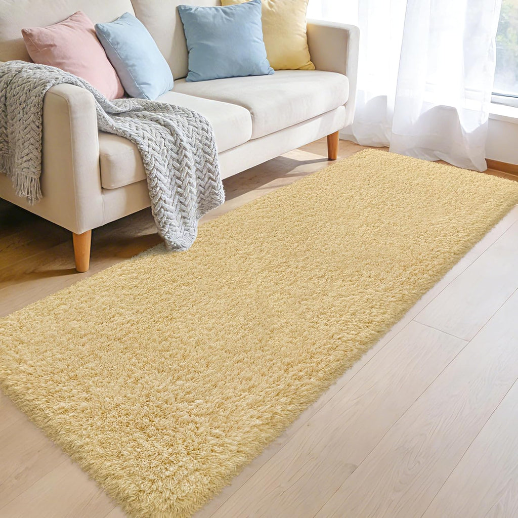 Soft Runner Rugs for Bedroom Shag Runner 2x6 Ft, Light Yellow
