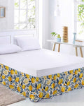 Lemon Bed Skirt Queen Size 16 Inch Drop, Adjustable Elastic Wrap Around Bed Skirts Easy Fitting Dust Ruffle Bedskirt Bed Frame Cover Plant Branch Yellow Blue Retro Spring Summer