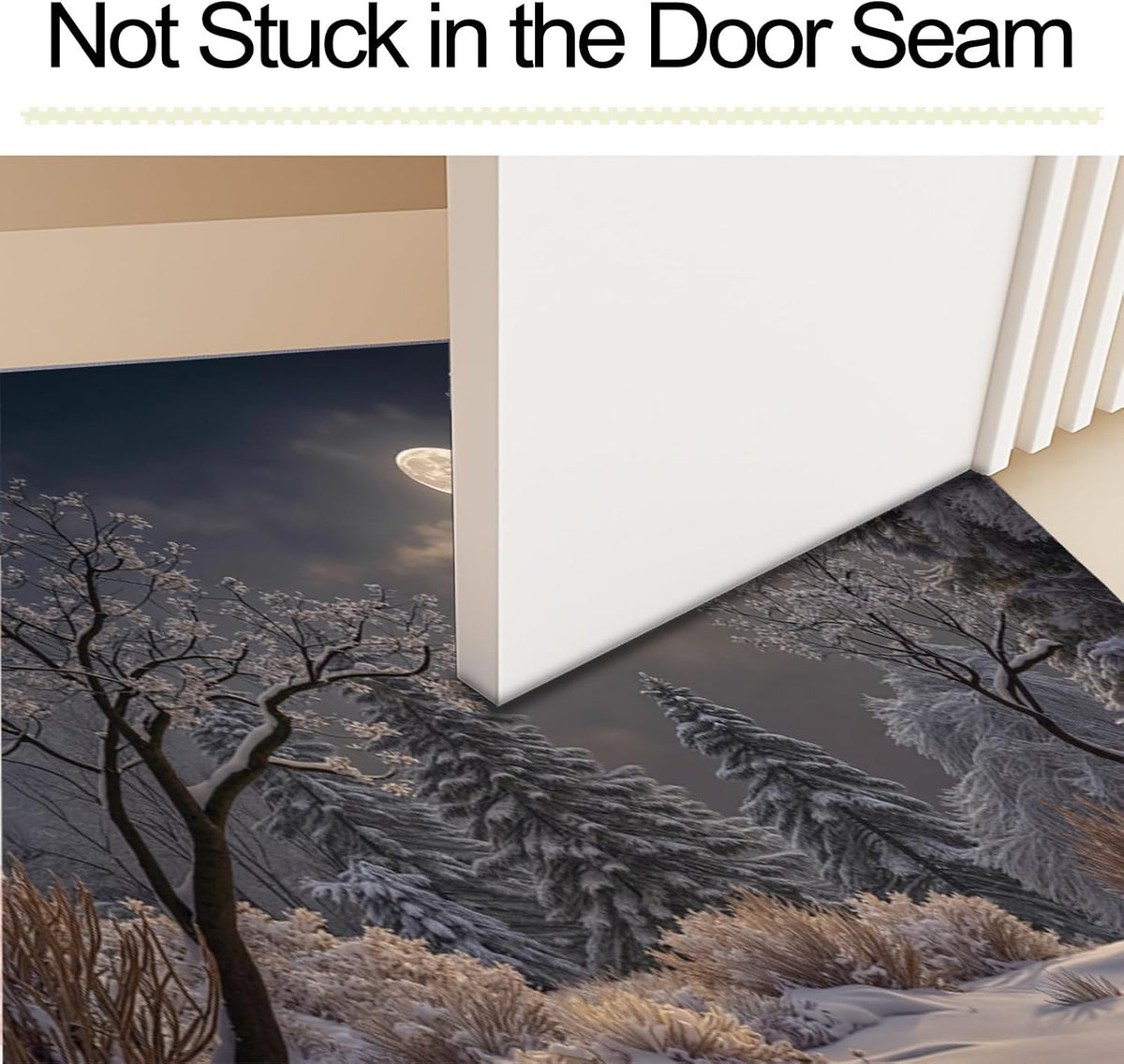 Winter Forest Snow Scene Indoor Door Mat,1'5" X 2'5", Floor Area Rug for Entryway, Living Room, Or Bathroom,Light Yellow Non-Slip Doormat,Moonlight Shining On The Snow Home Decor Rug Gifts