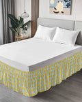 Striped Bed Skirt Queen Size 16" Drop Yellow Lemon Teal Stripes Linen Background Ruffled Wrap Around Bed Skirts Adjustable Elastic Bedskirt Dust Ruffle for Queen King California King Bed
