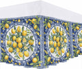 Bed Skirt Yellow Lemons Leaves Summer Blue Texture Ruffle Bed Skirt Wrap Around Bed Skirts for Queen Beds 16" Drop,Adjustable Elastic Dust Ruffles Easy Fit and Wrinkle-Free