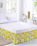 Yellow Summer Lemon Bed Skirt Queen Size 16 Inch Drop, Adjustable Elastic Wrap Around Bed Skirts Easy Fitting Dust Ruffle Bedskirt Bed Frame Cover Summer Botanical Watercolor