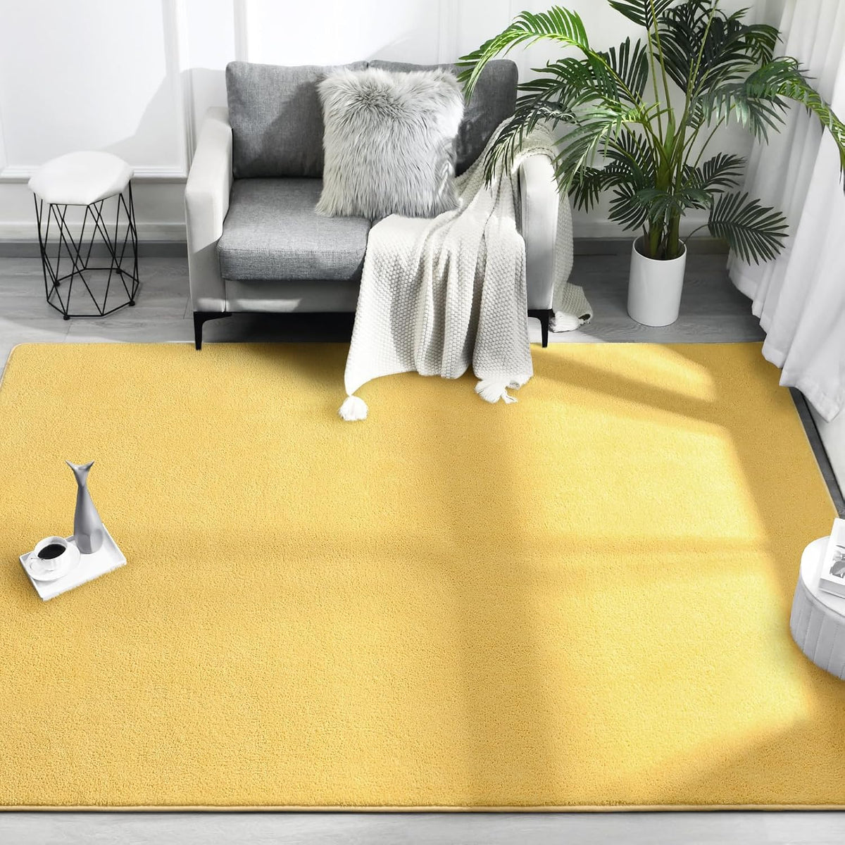 Area Rugs for Bedroom Living Room, 4x6 Yellow Super Soft Comfy Thickened Memory-Foam Indoor Carpets, Modern Aesthetic Minimalist Carpet for Boys Girls Adults Apartment Nursery Home Décor