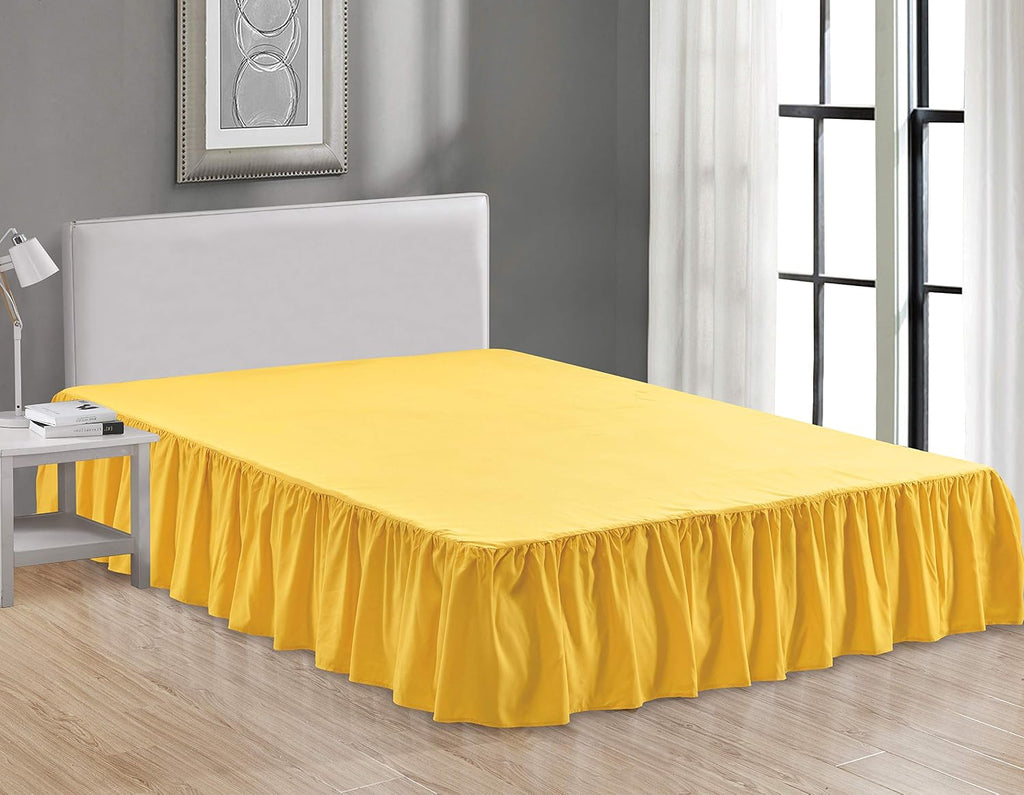 Wrap Around Solid Microfiber Luxury Hotel Quality Fabric Bedroom Gathered Ruffled Bedding Bed Skirt 14 Inch Drop (Queen, Yellow)