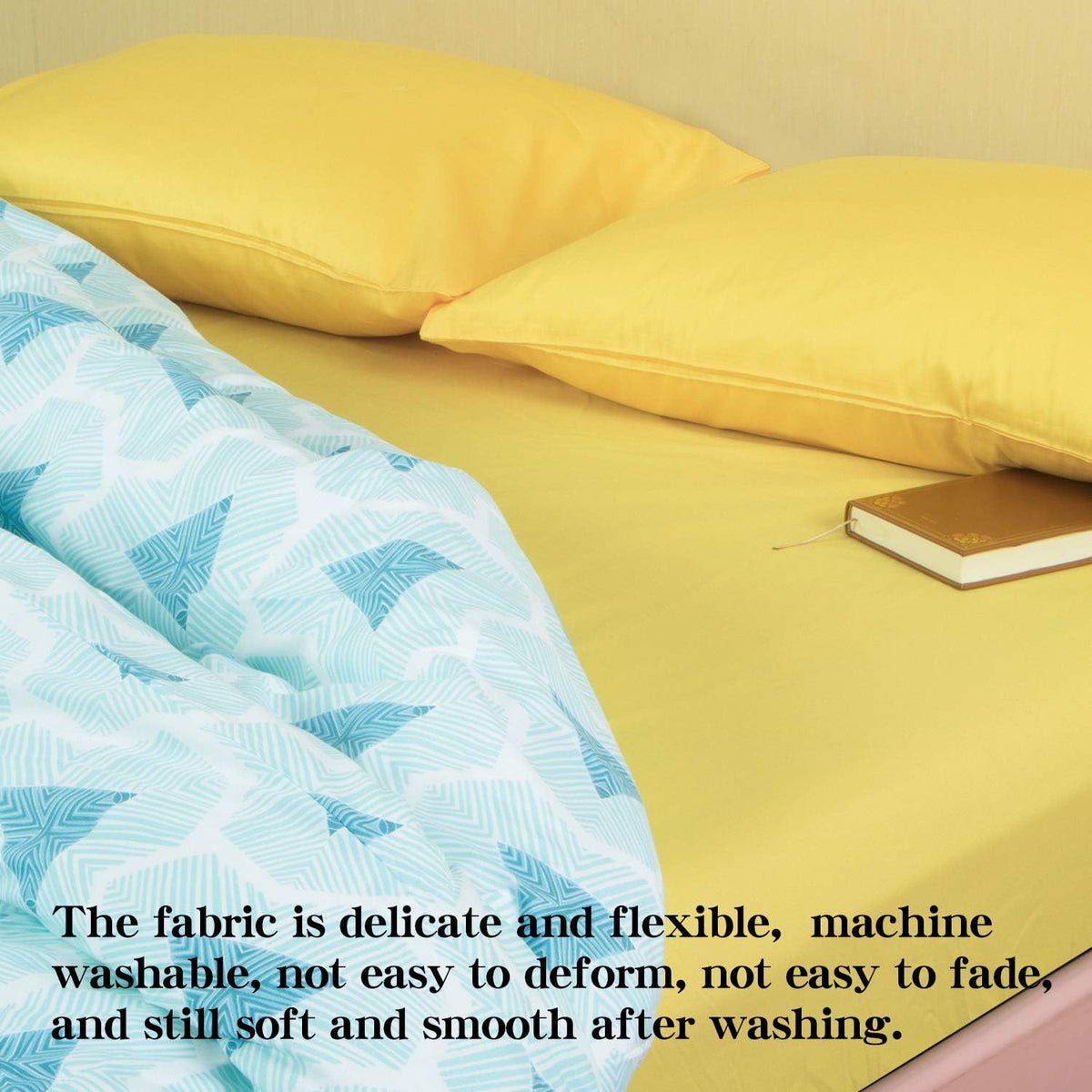 Twin Sheet Set - 3 Piece Breathable and Soft Sheets(1 Flat Sheet, 1 Fitted Sheet, 1 Pillowcase) - Easy Fit - Wrinkle Free and Comfy Sheets Set - White Sheet Set with Deep Pockets, Yellow