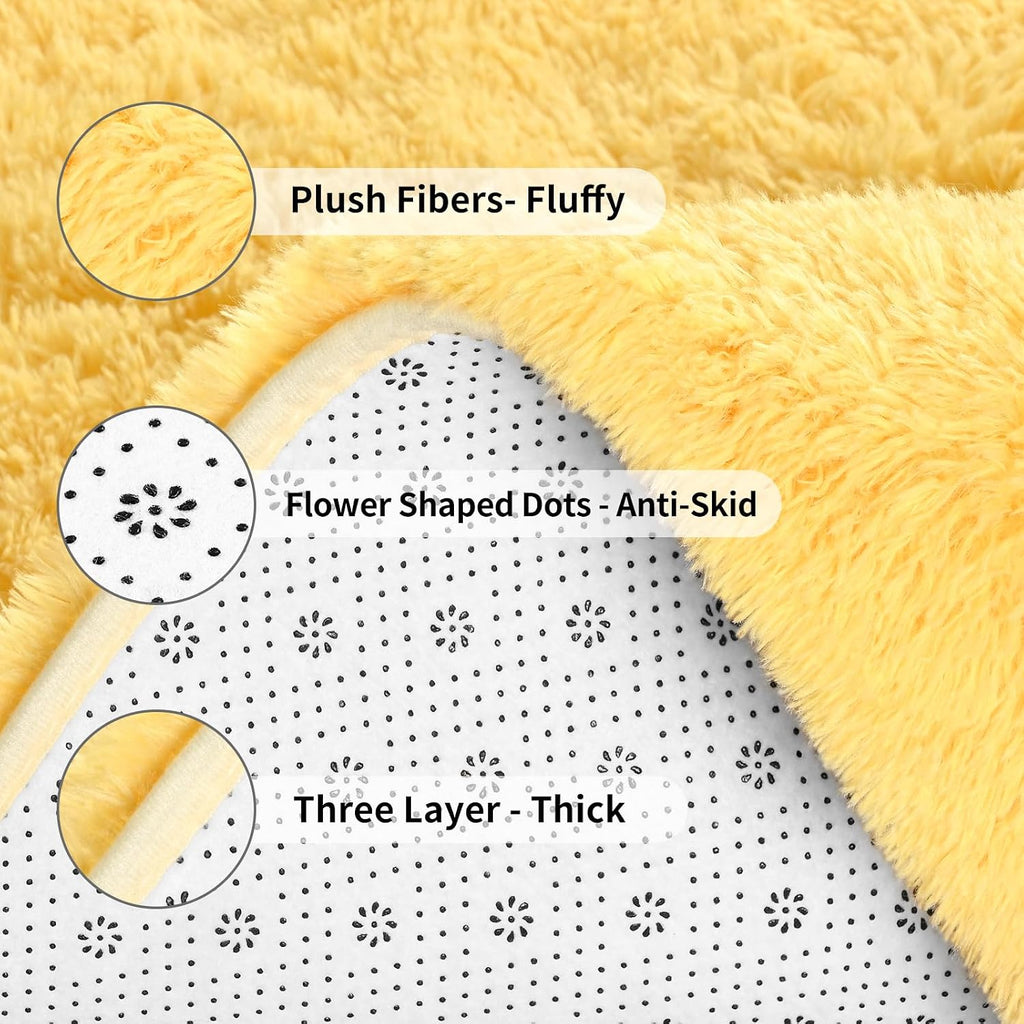 Large Area Rugs for Living Room, 5x8 Feet Yellow Shaggy Rug Fluffy Throw Carpets, Ultra Soft Plush Modern Indoor Fuzzy Rugs for Bedroom Girls Kids Nursery Room Dorm Home Decor