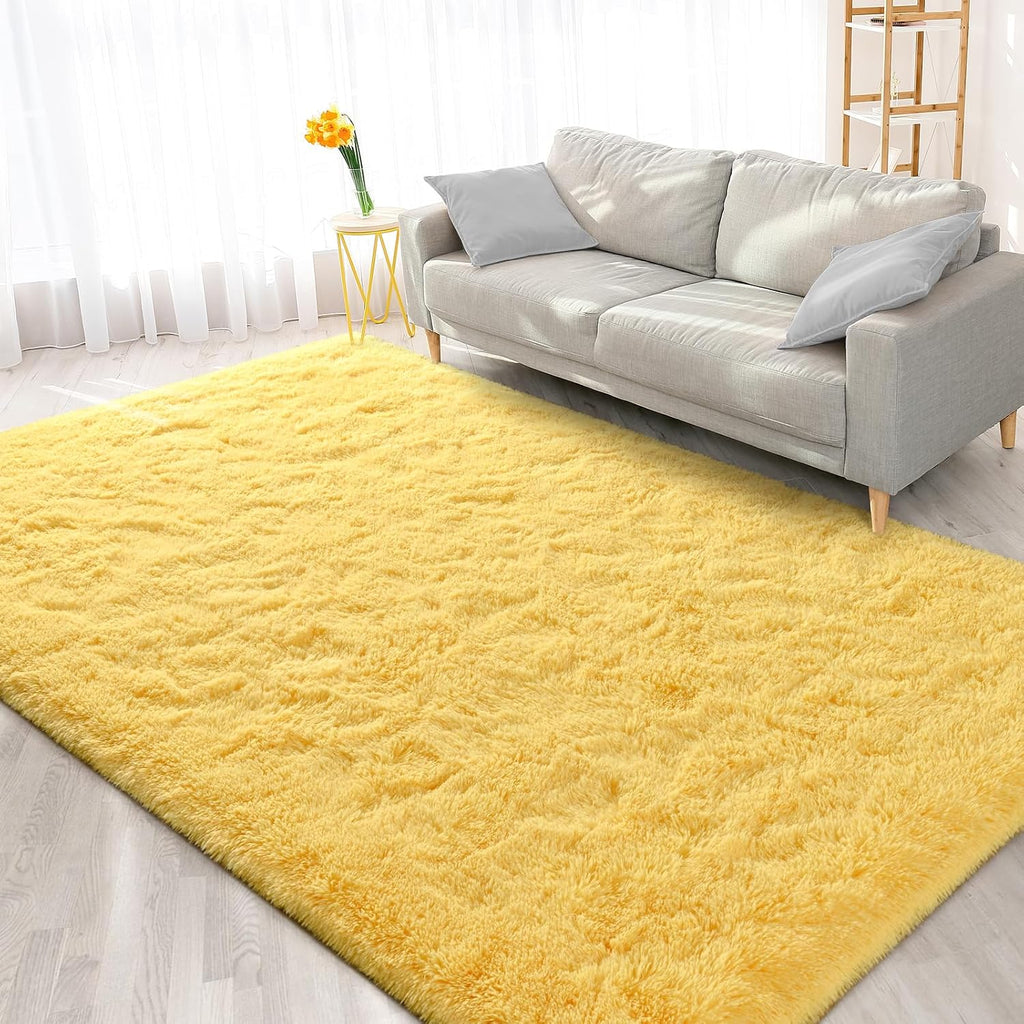 Large Area Rugs for Living Room, 5x8 Feet Yellow Shaggy Rug Fluffy Throw Carpets, Ultra Soft Plush Modern Indoor Fuzzy Rugs for Bedroom Girls Kids Nursery Room Dorm Home Decor