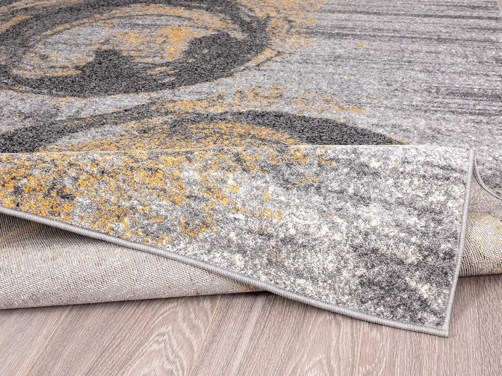 Yellow & Grey Bold Splatter Ring Contemporary 3' X 5' Area Rug - Laguna Collection Modern Style Accent Rug Rugs