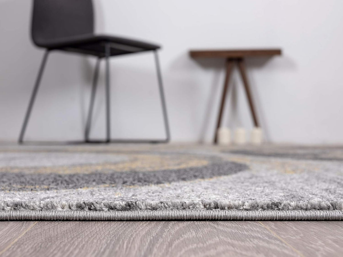 Yellow & Grey Bold Splatter Ring Contemporary 3' X 5' Area Rug - Laguna Collection Modern Style Accent Rug Rugs