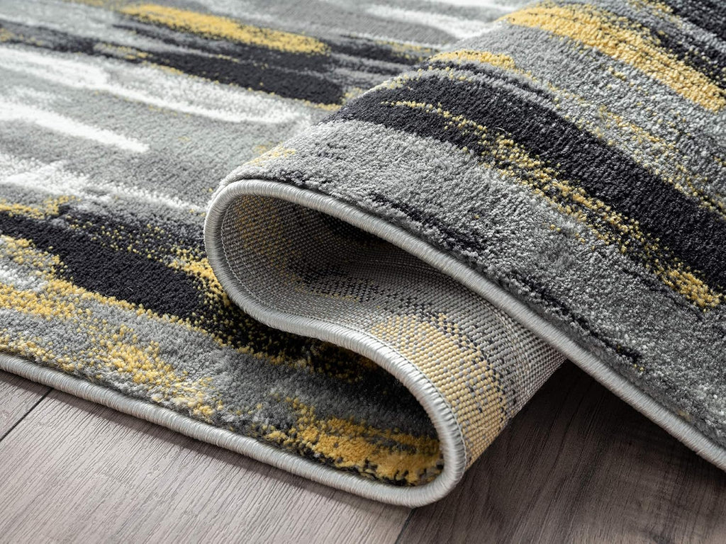 Porto PRT140C Contemporary Grey and Yellow Abstract Area Rug 5'3"x7'6"