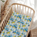 Cute Motorbike Lemon Bows Blue Stripes Baby Crib Sheets for Boy Girl 28"x52" Summer Scooters Yellow Lemons Fitted Crib Mattress Cover for Standard Crib and Toddler Italian Coastal Bed Sheet
