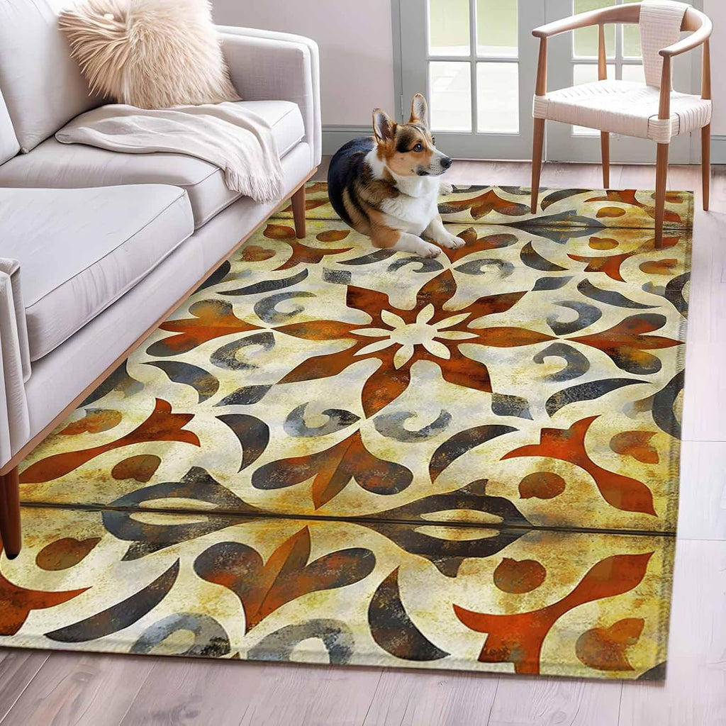 Abstract Art Yellow Flowers 3'x5' Area Rugs, Modernism Simple Style Washable Area Rugs Non-Slip Indoor Floor Mats Carpet for Living Room Bedroom Dining Room