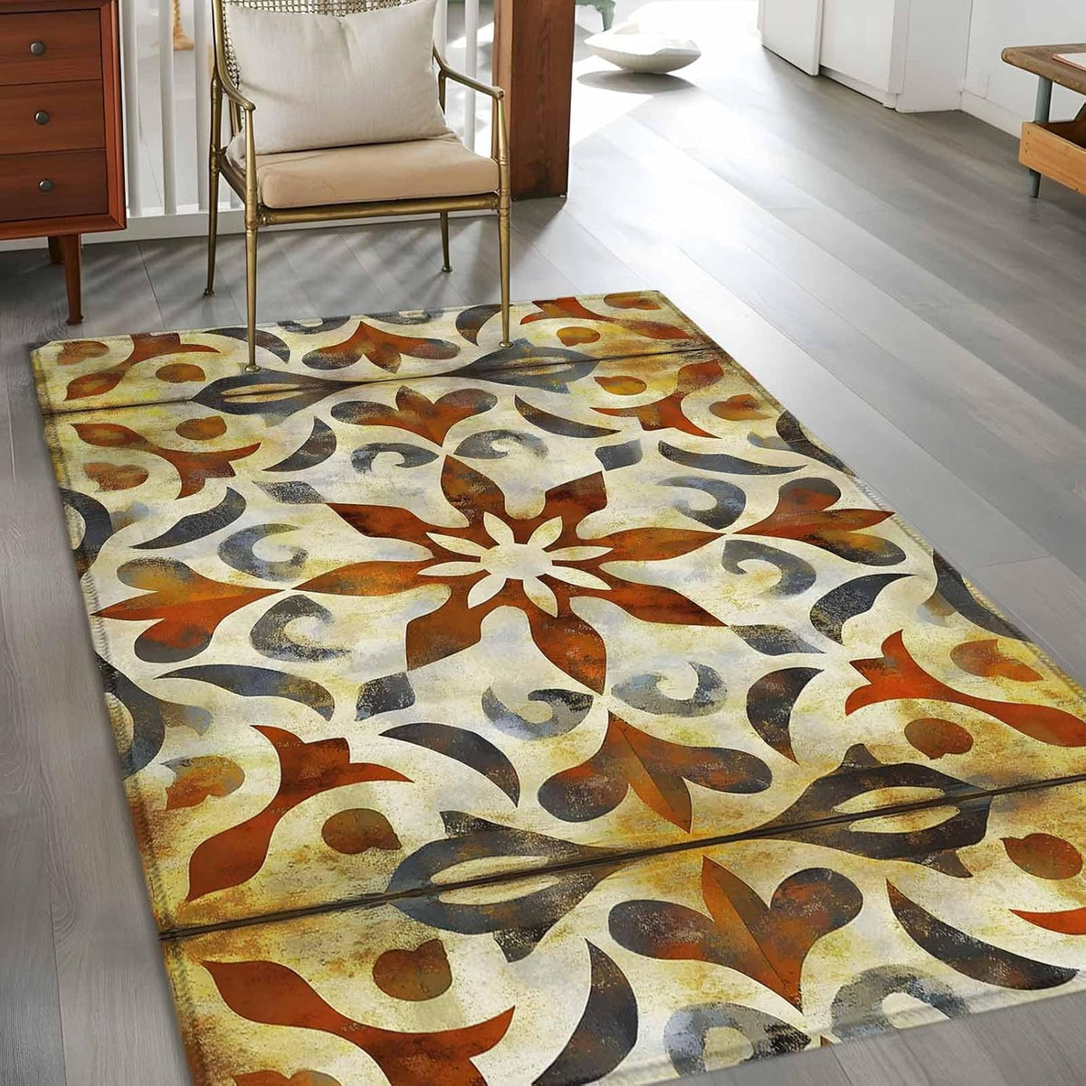 Abstract Art Yellow Flowers 3'x5' Area Rugs, Modernism Simple Style Washable Area Rugs Non-Slip Indoor Floor Mats Carpet for Living Room Bedroom Dining Room