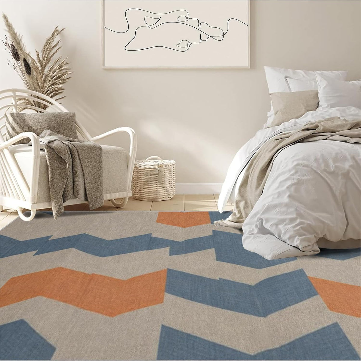 3x4ft Abstract Geometry Area Rug – Premium Low Pile Non-Slip Carpet for Living Room, Bedroom & Office – Modern Nordic,Washable Contemporary Home Decor Rug Yellow Q1765