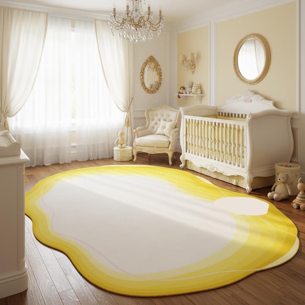 Bright Yellow Ivory White Irregular Rug 2x3 Modern Abstract Art Non Slip Indoor Rugs for Living Room Bedroom Playroom Pet Friendly Carpet Minimalist Nordic Home Office Classroom Nursery Accent Mats