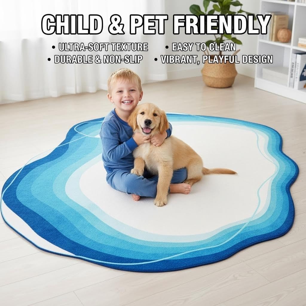 Bright Yellow Ivory White Irregular Rug 2x3 Modern Abstract Art Non Slip Indoor Rugs for Living Room Bedroom Playroom Pet Friendly Carpet Minimalist Nordic Home Office Classroom Nursery Accent Mats