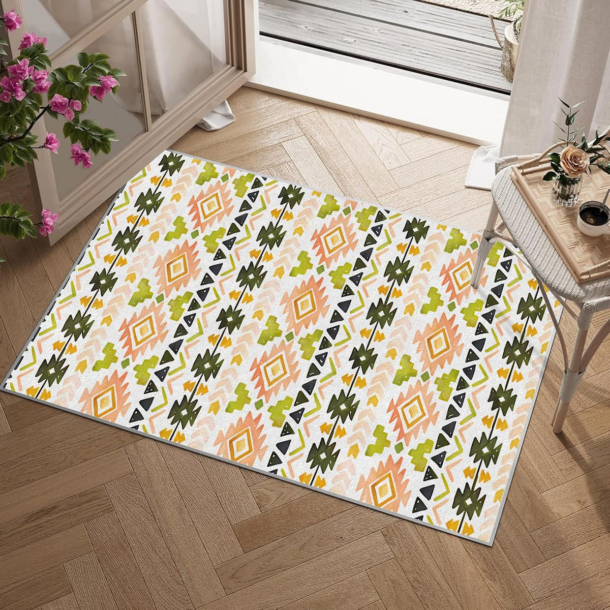 Modern Aesthetics Non-Slip Area Rug – Soft Low Pile Abstract,Machine Washable Rug for Living Room, Bedroom, Hallway – Easy Clean Decorative Home Carpet Yellow