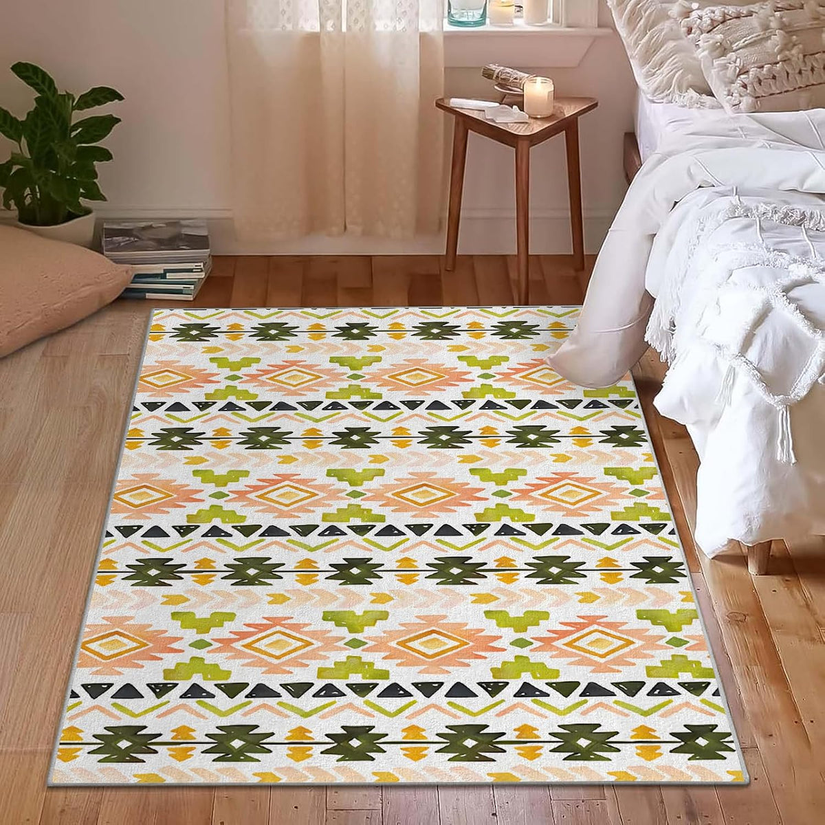 Modern Aesthetics Non-Slip Area Rug – Soft Low Pile Abstract,Machine Washable Rug for Living Room, Bedroom, Hallway – Easy Clean Decorative Home Carpet Yellow