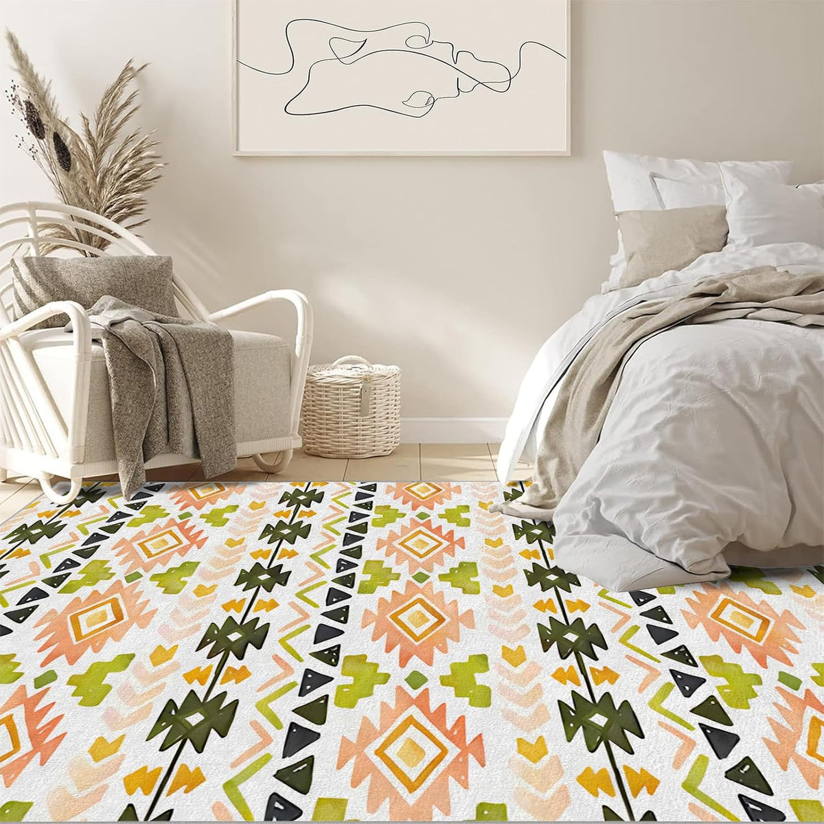 Modern Aesthetics Non-Slip Area Rug – Soft Low Pile Abstract,Machine Washable Rug for Living Room, Bedroom, Hallway – Easy Clean Decorative Home Carpet Yellow
