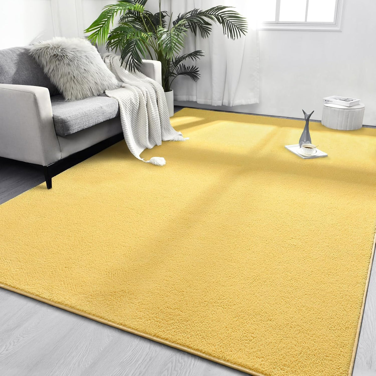 Area Rugs for Bedroom Living Room, 5x8 Yellow Super Soft Comfy Thickened Memory-Foam Indoor Carpets, Modern Aesthetic Minimalist Carpet for Boys Girls Adults Apartment Nursery Home Décor