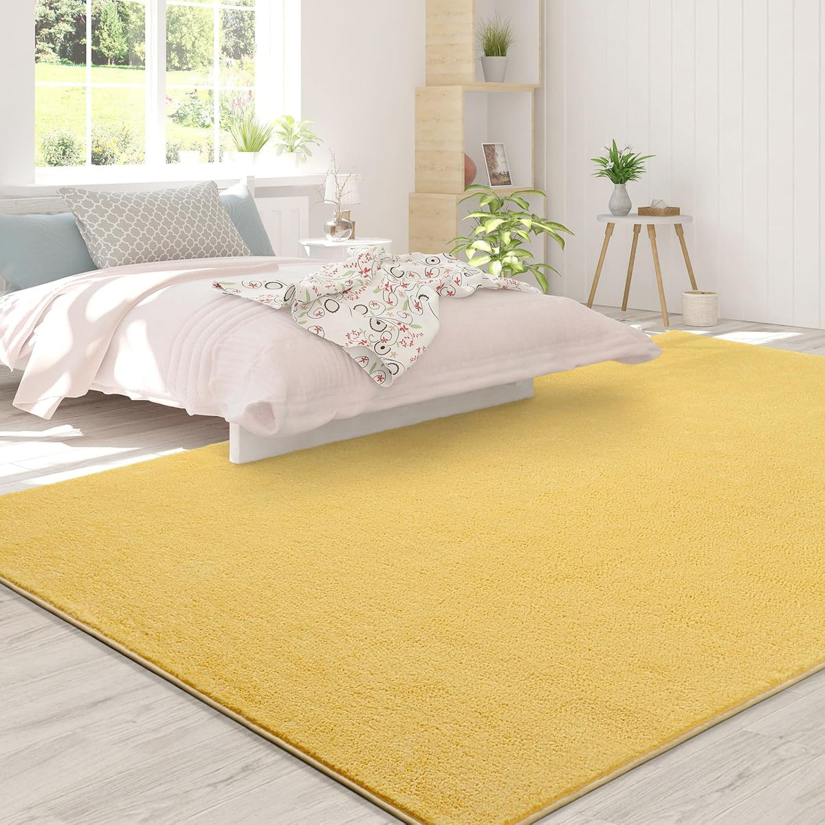 Area Rugs for Bedroom Living Room, 5x8 Yellow Super Soft Comfy Thickened Memory-Foam Indoor Carpets, Modern Aesthetic Minimalist Carpet for Boys Girls Adults Apartment Nursery Home Décor