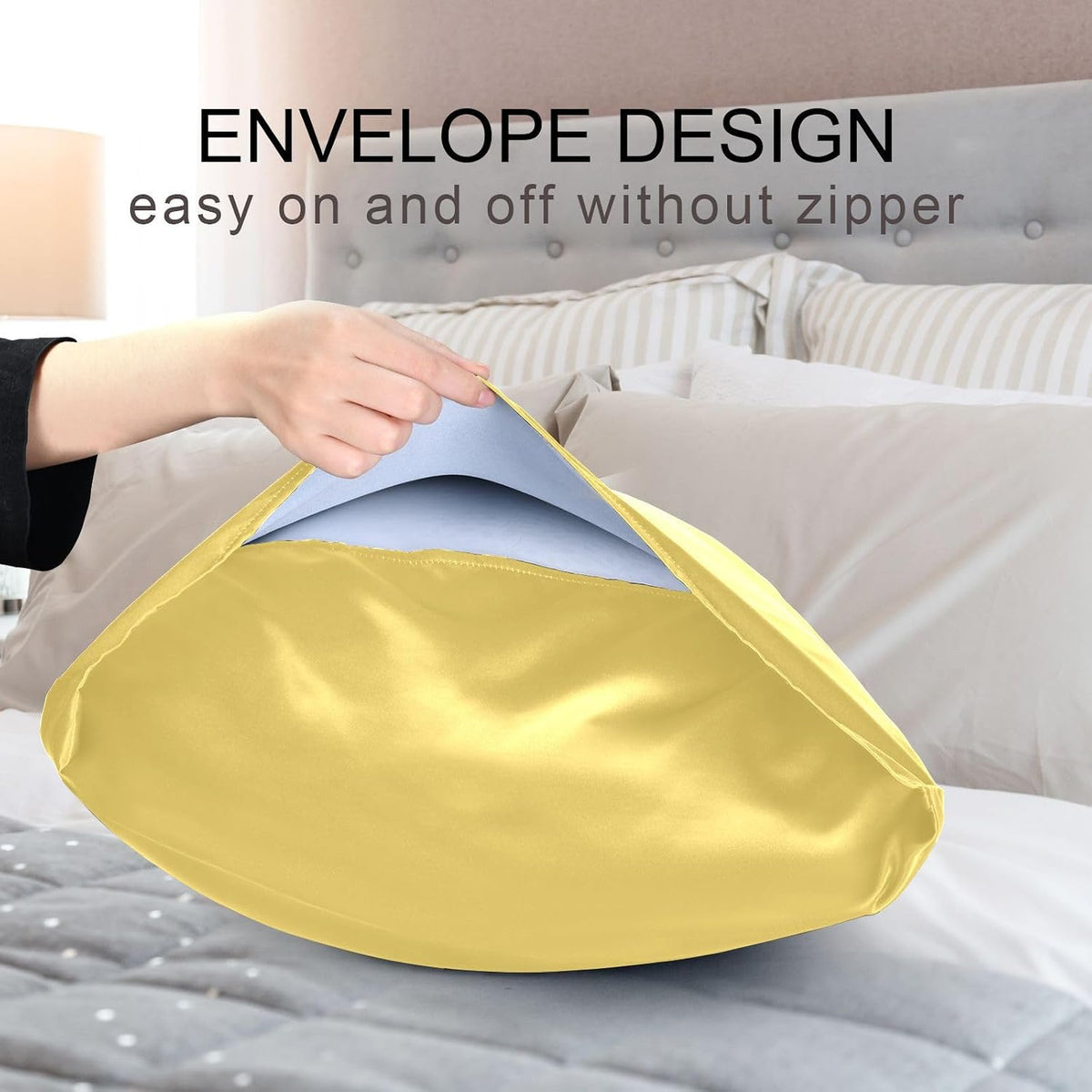 Lemon Yellow Silk Pillow Cases Satin Pillowcase Cooling Pillow Case Satin Pillow Covers Soft Pillowcases Pillow Cover Envelope Closure for Home Decor Wrinkle Resistant Gifts