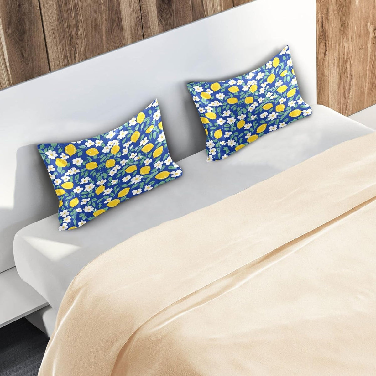 Yellow Lemons Satin Pillowcase for Hair and Skin Silk Pillowcase - Slip Cooling Satin Pillow Covers with Envelope Closure, Standard Size(20x26 inches)#242