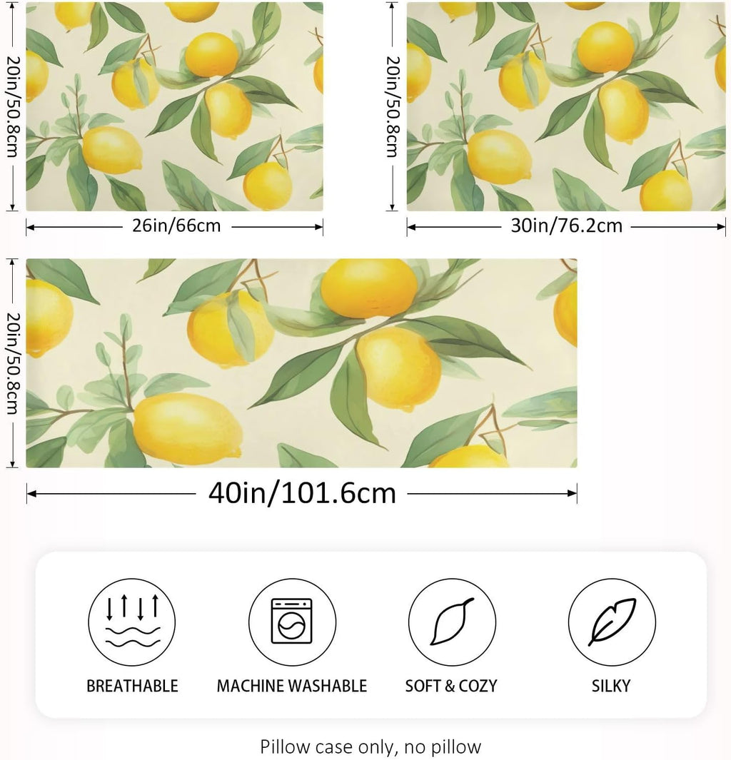 Lemons Leaves Flowers Yellow Satin Pillowcase for Hair and Skin Body Bed Pillow Cases Standard Size 20"X26" Pillow Case Protector with Envelope Closure for Women