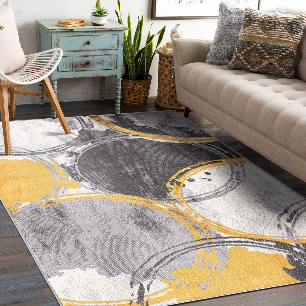 Circles Evora Contemporary Modern Large Area Rug Yellow 7'10" x 10'