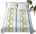 Flat Sheets Queen Size Bedding Sheet,Summer Lemon Leaves Soft Microfiber Breathable Top Sheets for Bedroom Hotel Luxury-1 Bed Flat Sheet Only,Blue Yellow Striped
