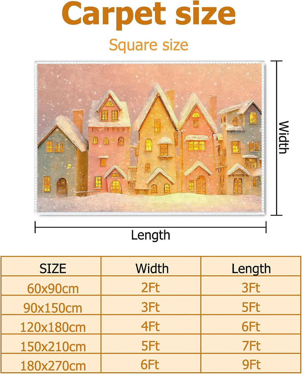 Houses Area Rug, Winter Cozy Snow Windows Winter Warm Yellow Low Pile Doormat Throw Rug Edge Binding Laundry Room Bathroom Doorway Entryway Decor 2' x 3'